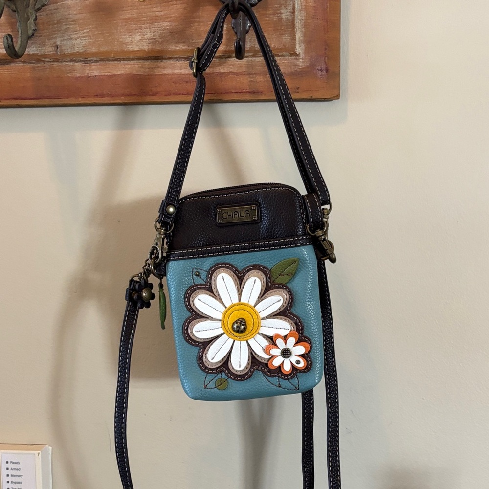 Chala Floral Crossbody Bag in Blue and Brown - Picture 3 of 8